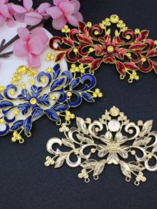 DIY Ming Tuinga Large Cloisonne Flower Imitation Burnt Blue Handmade Alloy DIY Circular Fan Chinese Ancient Style Decorative Accessories