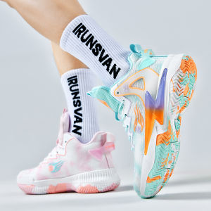 Boys Basketball Sports Shoes Breathable Wear-Resistant Anti-Slip High-Top Board Shoes Summer Collection Low-Heel round Toe