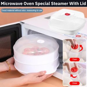 Microwave Oven Steamer Single Tier Plastic Steamer Eco-Friendly Durable PP Steamed Buns Steaming Utensils With Lid Steaming Bowl