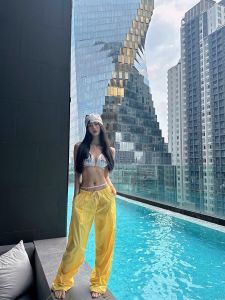 New 2025 Womens Loose Fit Drawstring Ice Silk Quick Dry Thin Cargo Pants American Street Style Summer Autumn Yellow Sportswear