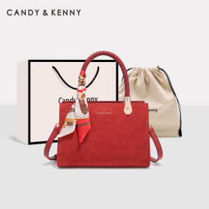 กระเป๋าสะพายข้างทรงสี่เหลี่ยมผืนผ้าสีแดง CANDY KENNY กระเป๋าถือหนัง PU สำหรับผู้หญิง ฤดูใบไม้ร่วง 2024 กระเป๋าสะพายข้างแบบสะพายไหล่เดี่ยว