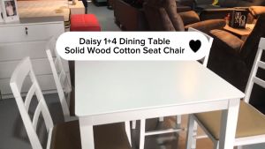 SMASIS DAISY 1+4 Dining Table Solid Wood Sponge Seat Chair White Color / Meja Makan Putih 4 Kerusi