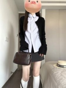 Fashionable Knitted Open Cardigan Long Sleeve High Waist Shorts Womens Three-Piece Set Autumn New Style Versatile Elegant Shirt