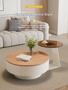 YiYou | Cream Style Round Wooden Coffee Table