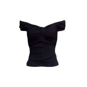 YUEZHONGWEI | French Style Off-Shoulder Black Knot Short Sleeve T-Shirt Womens Summer Slim Fit Short Top Korean Style Commute Fashion