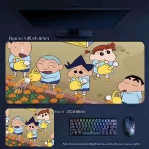 Potdemiel | High Quality Leather Desk Mat for Girls Office Animation Crayon Shin Chans Family Experiences Snow in Winter Leather Mouse Pad