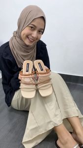 FARADELA Claudias Sandal Wanita Hak 2 cm Teplek Korea Casual Selop Empuk Cewek Kasual 2F01-58