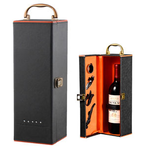 Single Wine Bottle Gift Box with Accessories Set Portable Carrying Case Bottle Holder with Tools and Handle for Party Home