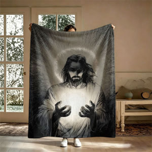 Divine Light Holy Figure Flannel Blanket Perfect for Sofa Office Bed Travel Sleep Read Relax Camping Four Season Use