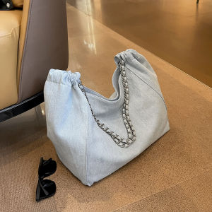 Large Capacity Commuter Bag Women 2024 New Arrival Fashion Denim Chain Tote Big Bag Spring and Summer Textured One-Shoulder Bag