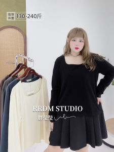 plus Size Womens Loose Fit Slimming Base Shirt Square Collar Long Sleeve T-Shirt for Autumn Meaty Plump Style Commute Wear