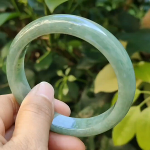 Peace Bangle Bracelet Size 55.5 mm on Light Green Natural Type A Jadeite Jade certificate weighs 49.05 grams Width 11.8 mm Thickness: 7.7 mm (bangle28)