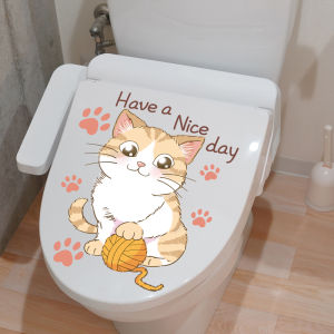 Tấm Dán Bồn Cầu Hình Mèo Hoạt Hình Trang Trí Phòng Tắm Chống Thấm Nước Sáng Tạo Tấm Dán Tường Không Dính