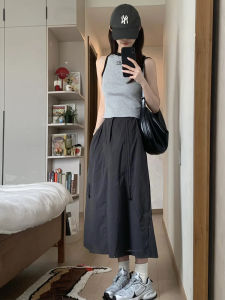 กระโปรงทรงเอสีดำสไตล์อเมริกันสำหรับใส่ทำงาน กระโปรงทรงเอสีดำ ขนาดใหญ่ กระโปรงทรงเอแห้งเร็ว กระโปรงทรงเอสำหรับผู้หญิงไซส์ใหญ่