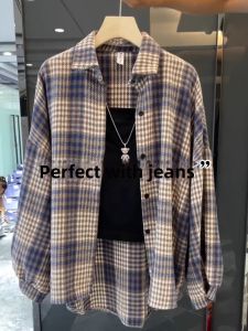 Checkered Softened Flannel Womens Shirt Warm Loose Slim Fit Autumn-Winter Style