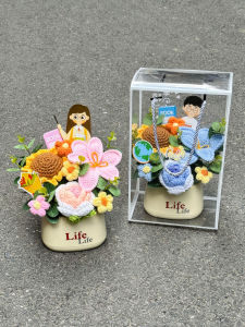 Hoa Nhựa Knitted Wool Bouquet Vật Trang Trí Bonsai Hộp Quà Tặng Hoa Tươi Đồ Trang Trí Nhà Đồ Thủ Công Đồ Trang Trí Nhà