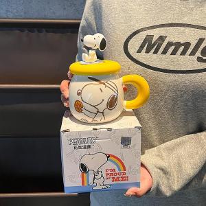 Snoopy Ceramic Mugs 2024 New Straw Water Cup Girls Milk Cup Cute Birthday Gifts Children Universal Style 1000ml Capacity