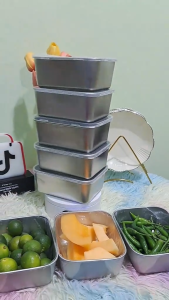 304 Stainless Steel Box Kitchen Storage Box with Lid Fresh Keeping Fruit Containers Food Sealed Trays for Picnic