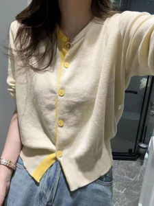 เสื้อคาร์ดิแกนถักบางหลวมๆ สำหรับผู้หญิง ฤดูใบไม้ร่วง 2025 ฤดูใบไม้ผลิ ฤดูใบไม้ร่วง ฤดูหนาว แขนยาว ปกติ คอตั้ง ปกติ