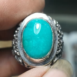 CINCIN BATU PIRUS PERSIA BIRU NATURAL TEMBUS SENTER RING PERAK