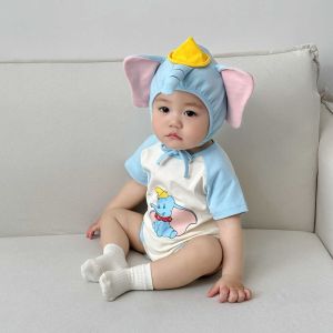 Áo liền quần trẻ em tay ngắn voi quần yếm có mũ hè bé áo liền quần hoạt hình