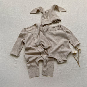 Cute Cotton Yarn Onesie with Hat Two-Piece Set Baby Boy Girl Clothes Autumn Spring Seasonal Comfortable Sleepwear Korean Style