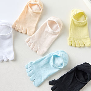 Womens Summer Thin Breathable Invisible Anti-slip Boat Socks Five Finger Short Socks Lightweight Mesh Toe Separating Socks