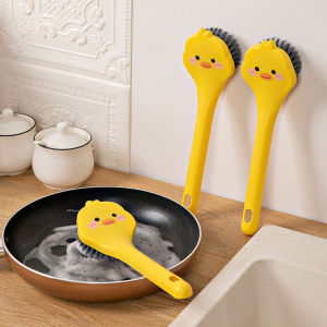 Vịt vàng nhỏ Nồi tay cầm dài bàn chải nhà bếp rửa chén trái cây và rau bàn chải làm sạch bồn rửa nhà bếp loại bỏ vết bẩn bàn chải nồi