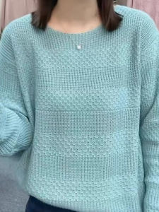 Spring Autumn Cotton Knitted Hollow out Loose Long Sleeve Thin Top Womens Korean Style Base Shirt Versatile round Neck Knitwear