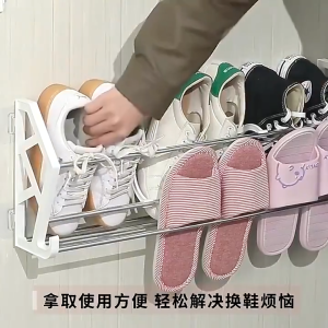 Foldable Wall Mounted Shoe Organizer Slipper Rack Hanging Storage Rack Behind Door Kitchen Bathroom Storage Rack Space-Saving