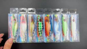 Mồi Câu Mực Giả Bằng Gỗ Phát Sáng ShareShark 5 Chiếc 10cm Hình Tôm Bụng Tròn Nằm Ngang Dùng Cho Câu Biển Sông Suối