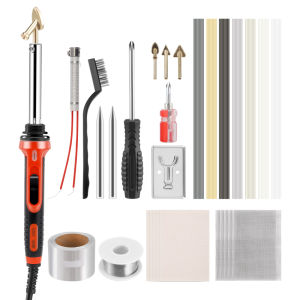 100W Plastic Welding Kit 2-In-1 Plastic Welder & Soldering Iron Gu-n 2-Speed Adjustable With 5 Soldering Tips 20 Black & 20 White Plastic RodsSteel MeshMetal Brush For Car Bumper Surface Repair