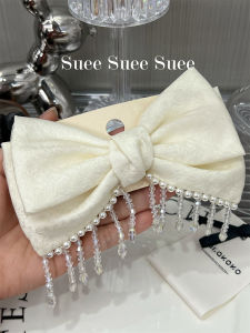 South Korea Dongdaemun Beautiful Wedding Dinner Jacquard Fabric Pearl Crystal Tassel Bows Fashionable Classy Barrettes