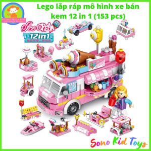 Bộ đồ chơi lắp ráp mô hình xe bán kem 12 in 1 (153 pcs) màu hồng dễ thương - Đồ chơi cho bé gái