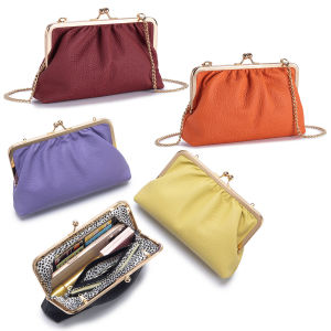 Soft Leather Pleated Gold Chain Bag Womens Dinner One-Shoulder Cross-Body Clutch Clutch Classy Style