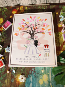 Creative Wedding Guest Signature Tree Fingerprint Painting Gift Box Bridal Couple Thumbprint Artwork Memorial Frame Celebration Supplies