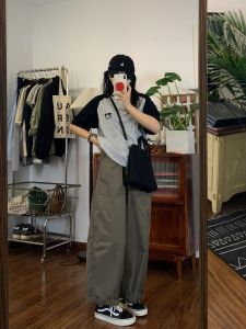 American Style High Waist Straight Leg Workwear Pants Women Summer New Small Size Loose Casual Trousers Wide Leg Pants