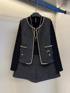 plus Size Commute Style Slimming Three-Piece Set with Beaded Edge Half High Collar Base Shirt And Shorts for plus Size Women