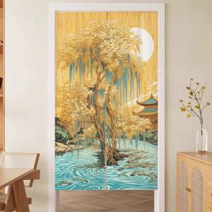 VIKAMA YM6-17 Retro Nhật Bản Sóng Đại Dương Noren Rèm Cửa Chống Nước Polyester Vintage Phòng Ngủ Nhà Bếp Vách Ngăn Trang Trí Nhà