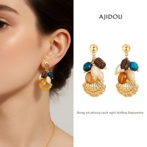 ajidou | Mẫu Dopamine Kích Cỡ Lớn: Bông Tai Bóng Đẹp Cho Ngày Nghỉ Dưỡng Tại Bãi Biển Với Thiết Kế Ốc Và Giọt Nước