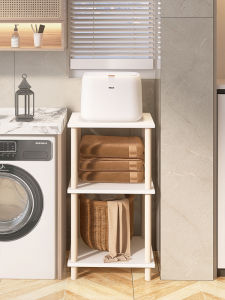 Bathroom Floor Standing Mini Washing Machine Rack Storage Holder Wood Material Modern Style Two Layers Toilet Organizer