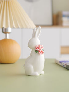 Handmade Ceramic Rabbit Flower-Picking Decoration Creative Home Decorations Living Room Bedroom Decor Animal Shape Ceramic Craft