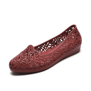 Womens Summer Flat Bottom Hollow out Plastic Sandals Anti-Slip Soft Sole Roman Style Slip-On Shoes Breathable Comfortable