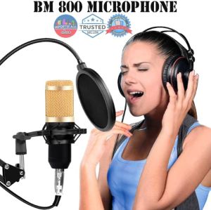 Mikrofon kondensor BM800 peredam bising cerdas cocok untuk PC bernyanyi siaran langsung permainan media mandiri dengan dudukan mikrofon penyerap guncangan