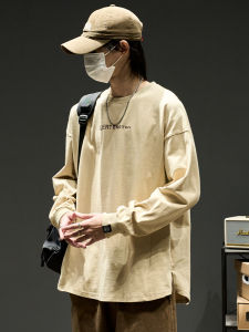 เสื้อยืดคอกลมแขนยาวหลวมๆ ลำลอง แฟชั่นฤดูใบไม้ผลิและฤดูใบไม้ร่วง สำหรับผู้ชาย ดีไซน์ลายตัวอักษร สไตล์ญี่ปุ่น