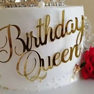 Acrylic Happy Birthday Queen Princess Cake Topper Gold Silver Cake Toppers Decoration for Birthday Party Baby Shower Supplies