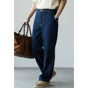UBV | Silk Cotton Drape Straight Fit Blue Denim Pants
