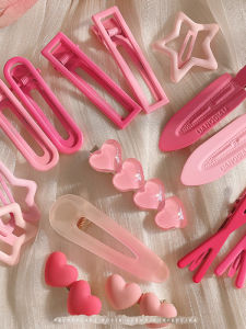 Pink Dopaamine Hair Clips Side Duckbill Cute Small Edge Hair Cards Womens Bangs Clips Fashionable Hair Accessories