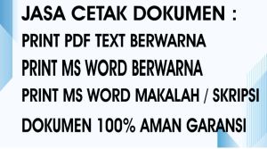 Jasa cetak text warna 1 sisi PDF WORD EXCEL ukuran A4 HVS 75gsm