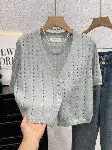 Stylish Niche Style Short Sleeve Knitwear Womens Summer Thin Fashion V Neck Western Style Youthful-Looking Outer Wear Cardigan Small Top